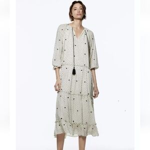 Zara Womens Oversized Plumetis Dotted Mesh Ecru Size XS